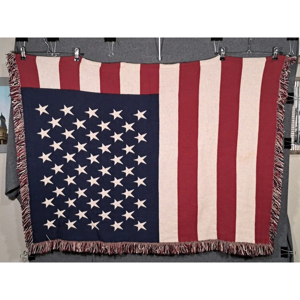 Woven American Flag Throw Blanket Stars and Stripes Patriotic Americana 44x32